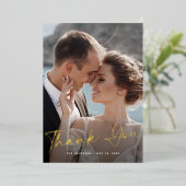 Modern Gold Script Photo Weddenschap Hartelijk dan Folie Uitnodiging (Staand Voorkant)