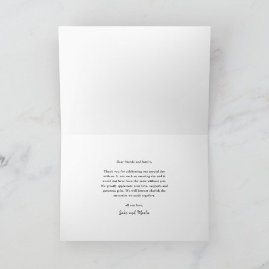 Modern Gold Script Photo Wedding Bedankkaart (Binnen)