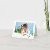 Modern Gold Script Photo Wedding Bedankkaart (Voorkant)