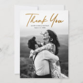 Modern Gold Script Photo Wedding Bedankkaart (Voorkant)