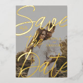 Modern Gold Script Photo Wedding Save the Date Folie Uitnodiging (Voorkant)