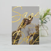 Modern Gold Script Photo Wedding Save the Date Folie Uitnodiging (Staand Voorkant)