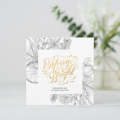 Modern Gold Script Pine Bough Minimalist Floral Feestdagenkaart (Staand voorkant)