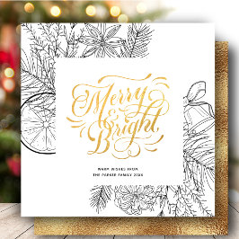 Modern Gold Script Pine Bough Minimalist Floral Feestdagenkaart