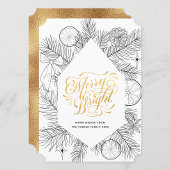 Modern Gold Script Pine Bough Minimalist Floral Feestdagenkaart
