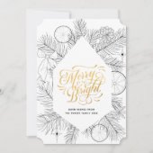 Modern Gold Script Pine Bough Minimalist Floral Feestdagenkaart (Voorkant)
