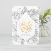 Modern Gold Script Pine Bough Minimalist Floral Feestdagenkaart (Staand voorkant)