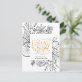 Modern Gold Script Pine Bough minimalist Floral Ho Feestdagenkaart (Staand voorkant)
