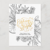 Modern Gold Script Pine Bough minimalist Floral Ho Feestdagenkaart (Voorkant)