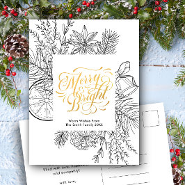 Modern Gold Script Pine Bough minimalist Floral Ho Feestdagenkaart