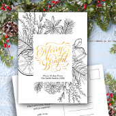 Modern Gold Script Pine Bough minimalist Floral Ho Feestdagenkaart