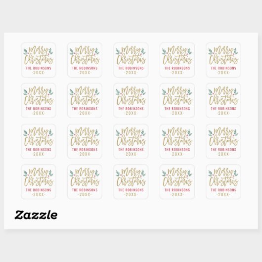 Modern Gold Script, prettig kerstfeest Vierkante Sticker (Vel)