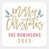 Modern Gold Script, prettig kerstfeest Vierkante Sticker (Voorkant)