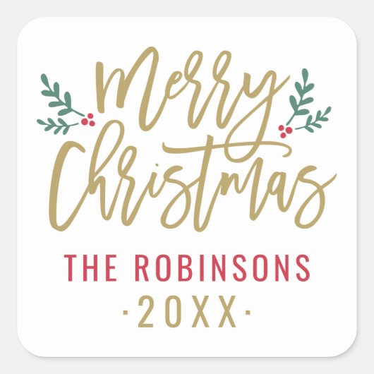 Modern Gold Script, prettig kerstfeest Vierkante Sticker (Voorkant)