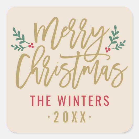 Modern Gold Script, prettig kerstfeest Vierkante Sticker (Voorkant)