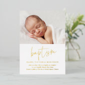 Modern Gold Script Religious Baptism & Christening Folie Uitnodiging (Staand Voorkant)