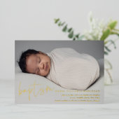 Modern Gold Script Religious Baptism & Christening Folie Uitnodiging (Staand Voorkant)
