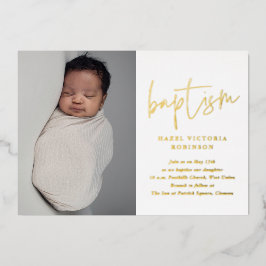 Modern Gold Script Religious Baptism & Christening Folie Uitnodiging