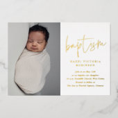 Modern Gold Script Religious Baptism & Christening Folie Uitnodiging (Voorkant)