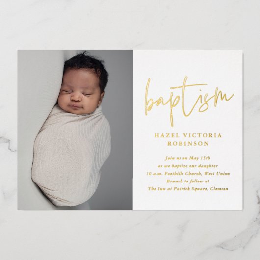 Modern Gold Script Religious Baptism & Christening Folie Uitnodiging (Voorkant)