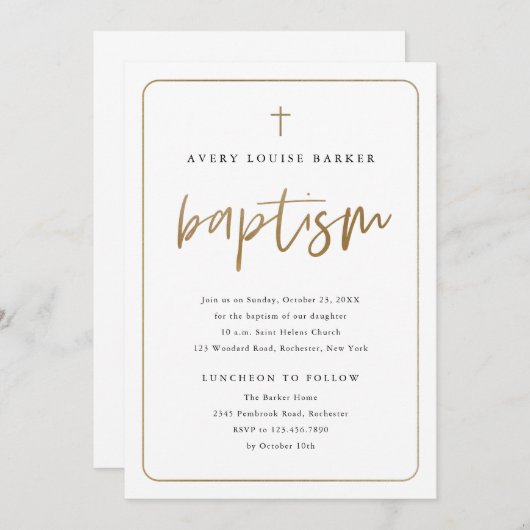 Modern Gold Script Religious Baptisme Kaart (Voorkant / Achterkant)