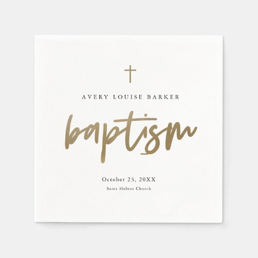 Modern Gold Script Religious Baptisme Servet (Voorkant)