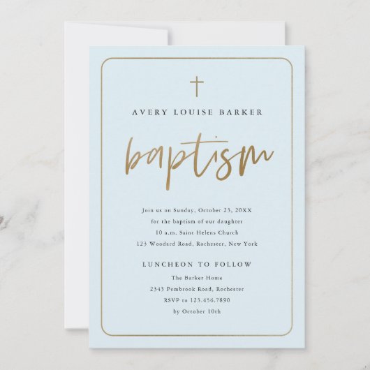 Modern Gold Script Religious Boy Baptisme Kaart (Voorkant)