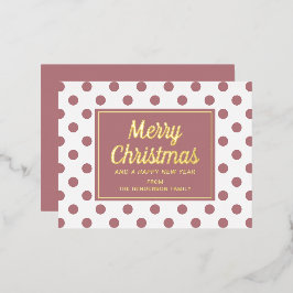 Modern Gold Script Roze Polka Dots Merry Kerstmis Folie Feestdagen Briefkaart