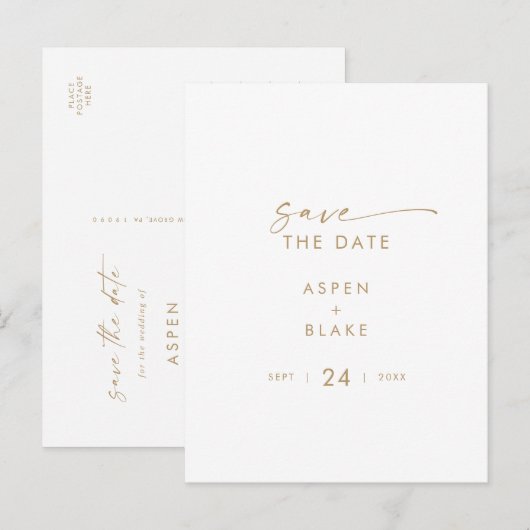 Modern Gold Script Save the Date Uitnodiging Briefkaart (Voorkant / Achterkant)