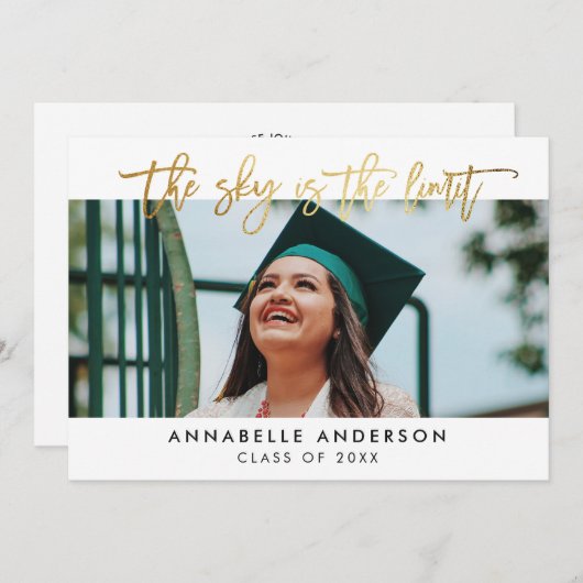 Modern Gold Script Sky is het Afstuderen Limiet Kaart (Voorkant / Achterkant)