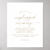 Modern Gold Script Unplugged Ceremony Sign Poster (Voorkant)
