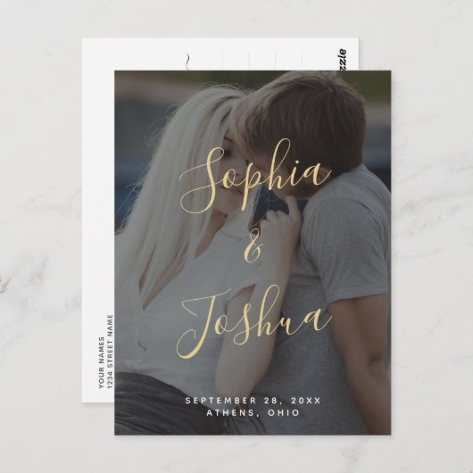 Modern Gold Script Vellum Look Foto Sla de datum o Briefkaart (Voorkant / Achterkant)