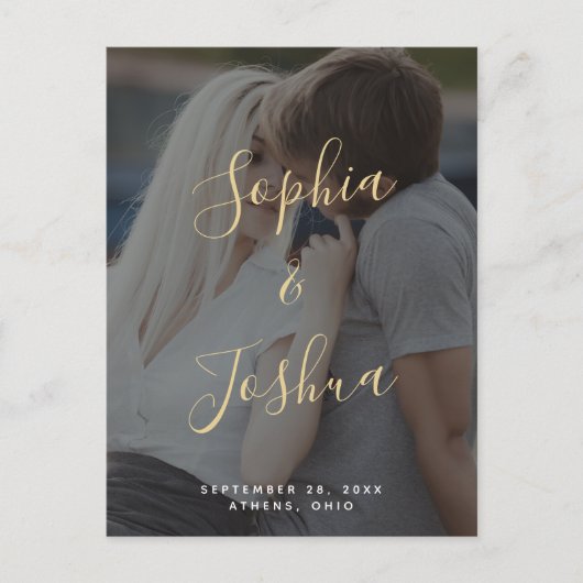 Modern Gold Script Vellum Look Foto Sla de datum o Briefkaart (Voorkant)