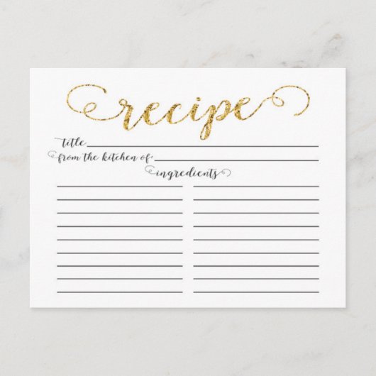 Modern Gold Script Vrijgezellenfeest Recept Kaarte Briefkaart (Voorkant)