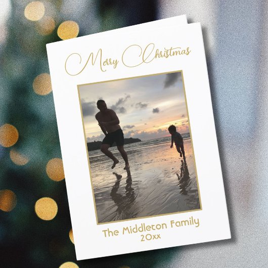 Modern Gold Script Vrolijke Kerstfoto Groet Feestdagen Kaart