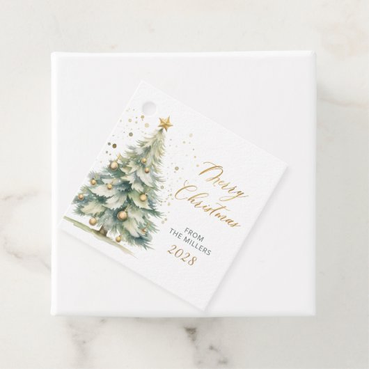 Modern Gold Script Waterverf kerstboom Bedankjes Labels (In situ)