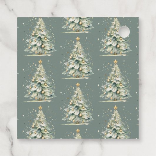 Modern Gold Script Waterverf kerstboom Bedankjes Labels (Achterkant)