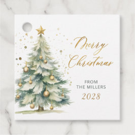 Modern Gold Script Waterverf kerstboom Bedankjes Labels