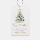 Modern Gold Script Waterverf kerstboom Cadeaulabel (Voorkant)