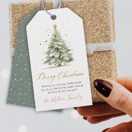Modern Gold Script Waterverf kerstboom Cadeaulabel