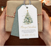 Modern Gold Script Waterverf kerstboom Cadeaulabel