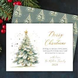 Modern Gold Script Waterverf kerstboom Feestdagenkaart