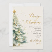 Modern Gold Script Waterverf kerstboom Feestdagenkaart (Voorkant)