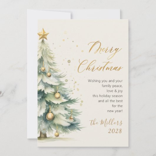 Modern Gold Script Waterverf kerstboom Feestdagenkaart (Voorkant)