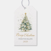 Modern Gold Script Waterverf Kerstboom Gift Cadeaulabel (Voorkant)
