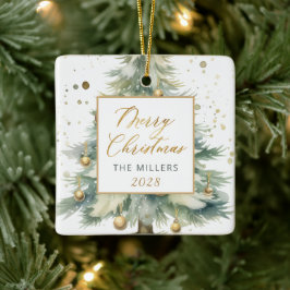 Modern Gold Script Waterverf kerstboom Keramisch Ornament