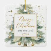 Modern Gold Script Waterverf kerstboom Keramisch Ornament (Achterkant)