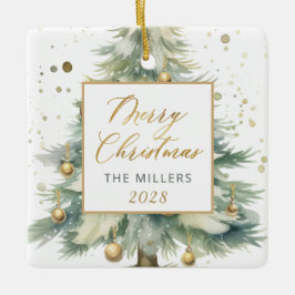 Modern Gold Script Waterverf kerstboom Keramisch Ornament