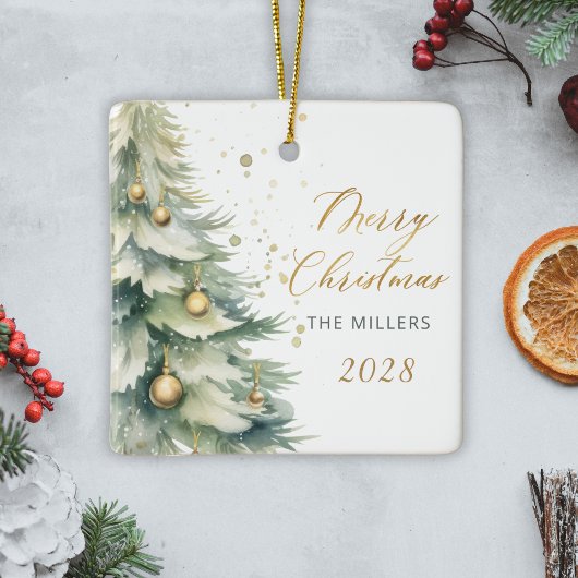 Modern Gold Script Waterverf kerstboom Keramisch Ornament