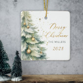 Modern Gold Script Waterverf kerstboom Keramisch Ornament